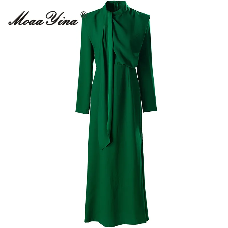 

MoaaYina Fashion Designer Women's Elegant Commuter Dress Long-Sleeved High waist Solid Color Autumn and Winter Dresses