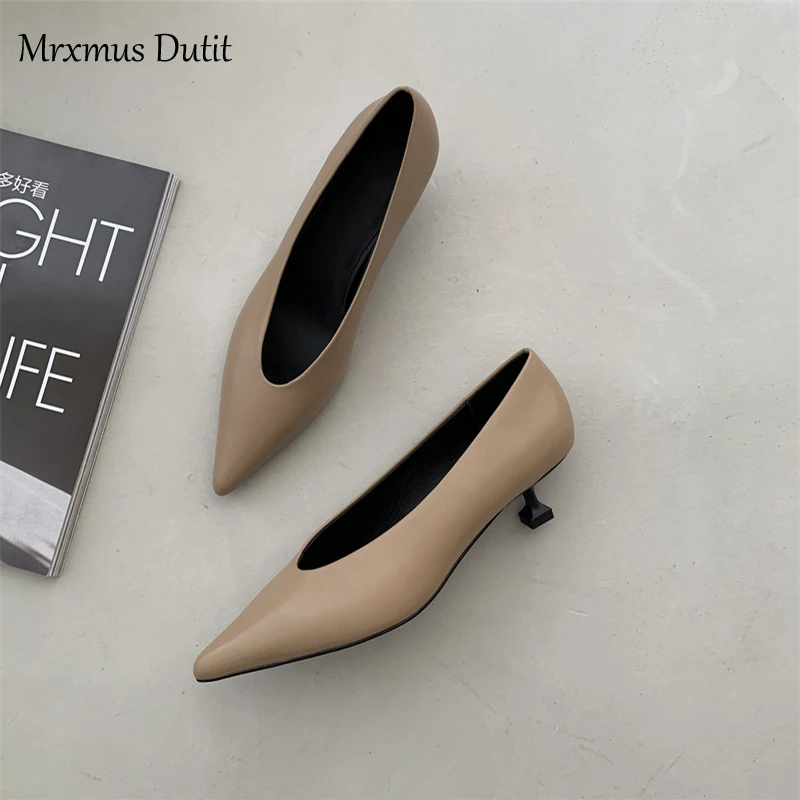 Mrxmus Dutit 2023 New Women England Style Office Lady Fashion Elegant Sheep Slip-On Shoes High Heels Shoes Pointed Toe Shoes