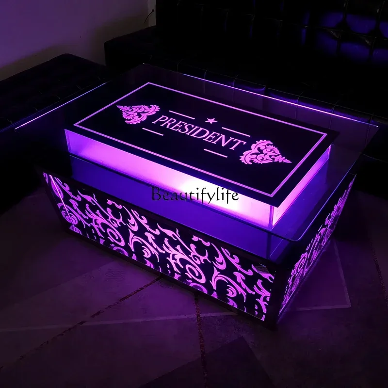 z.Colorful luminous European tempered glass wine bar KTV coffee table