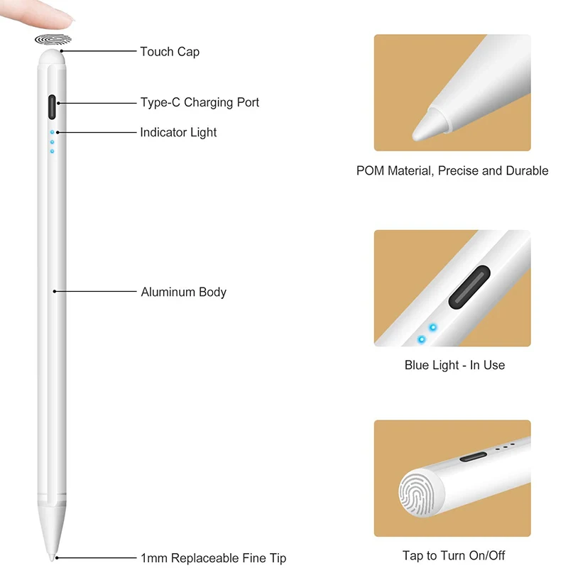 Active Stylus Pen for iPad (2018 & Newer), Magnetic Adsorption iPad Pencil with Pixel Precision, Touch Control,Replacement Nibs