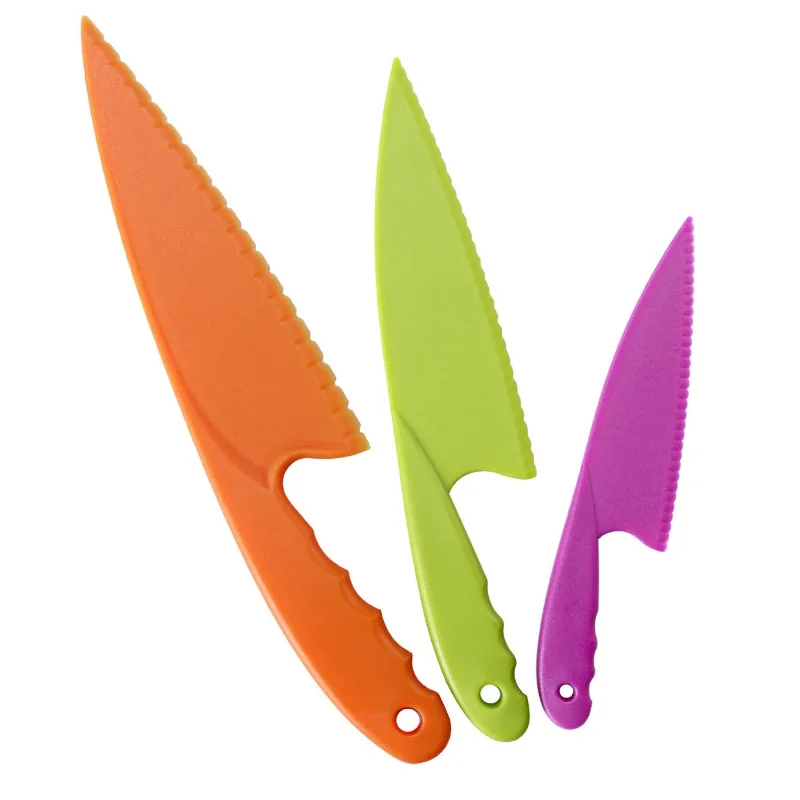 3pcs Kitchen Baking Knife Set Children\'s Cooking Knives Serrated Edges Kids\' Knives Kid Plastic Knife for Kitchen Children