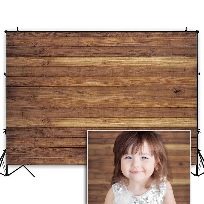 7x5ft Vinyl Brown Rustic Wood Wall Birthday Party Backdrop Banner Wooden Floor Photography Background Newborn Baby Shower Photo