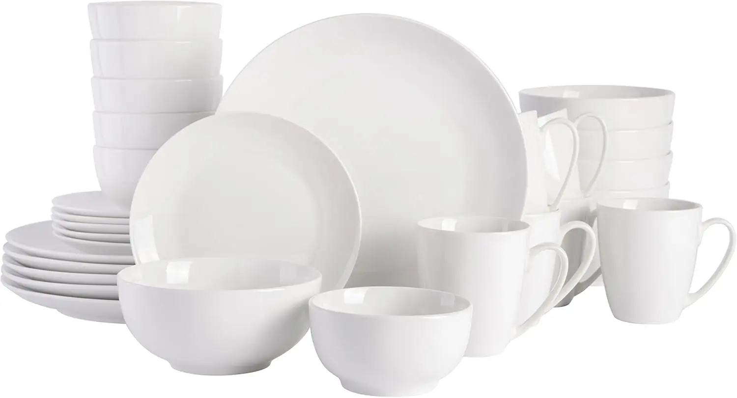 

8-Piece Porcelain Dinner Plate Set, White with Black Rim, Chip & Scratch Resistant for Everyday Use and Entertaining