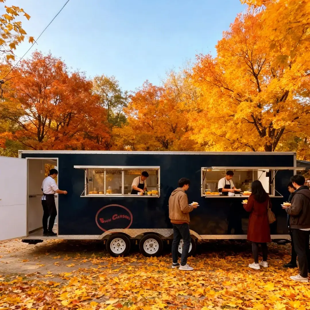 

Industrial Style Outdoor Food Trailer, Towable with Multiple Service Windows, Large-Scale Commercial Mobile Catering
