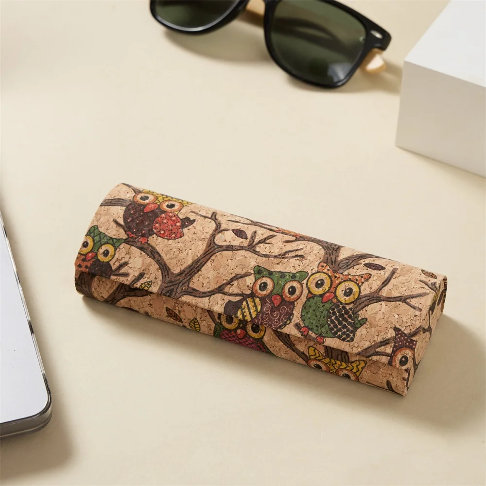 Caja de gafas Retro, estuche portátil de corcho para gafas, soporte para gafas con diseño de flores, estuche para gafas de sol de Pu impreso para viajes, hombres y mujeres
