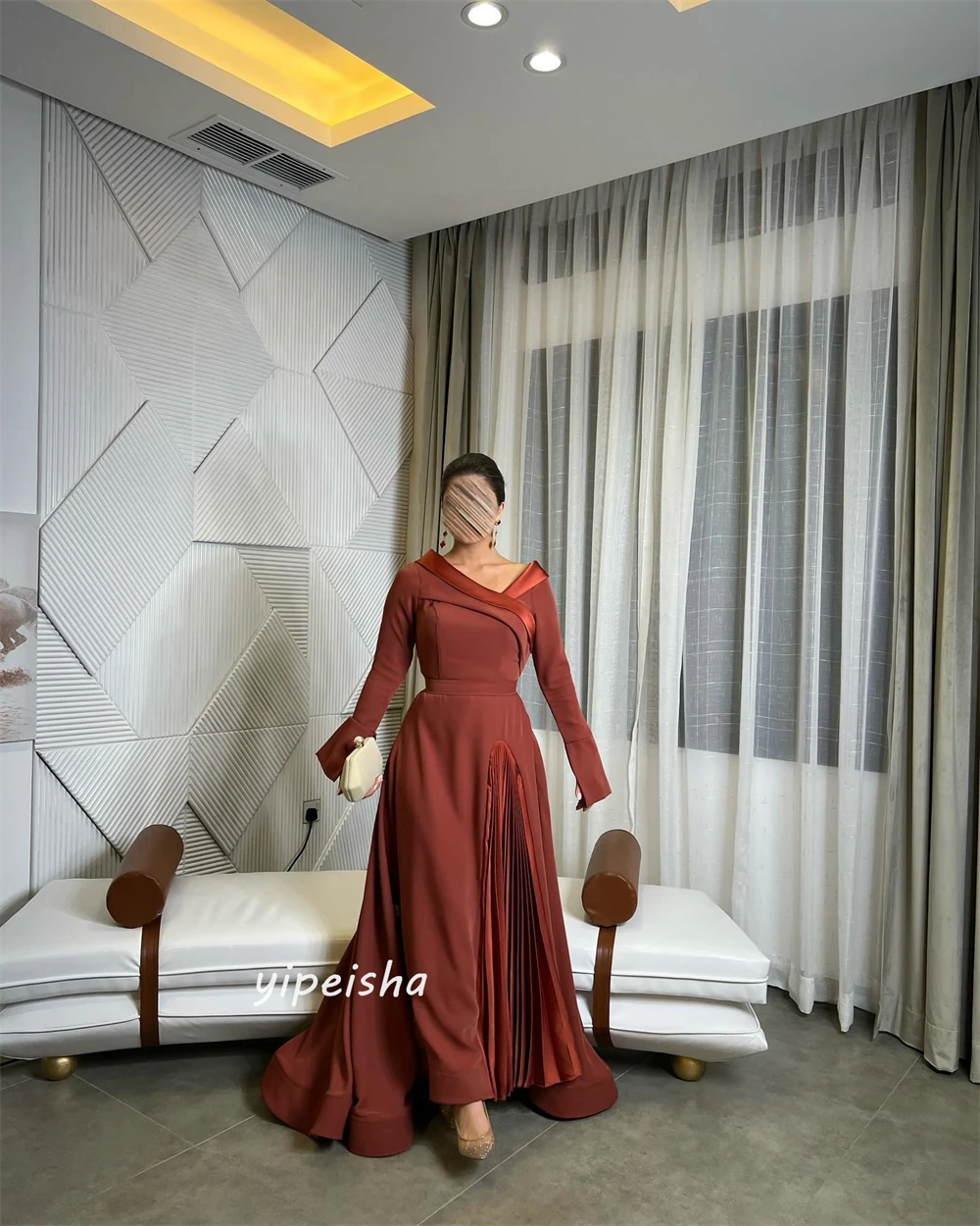 Customized Jiayigong s Criss-Cross Draped Valentine\'s Day A-line V-Neck Bespoke Occasion Gown Long Dresses