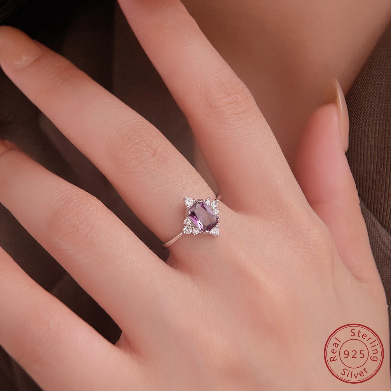 2024 Fashion New Europe and America 100% 925 Sterling Silver Amethyst and Zircon Ring Versatile High Quality Ring for Women