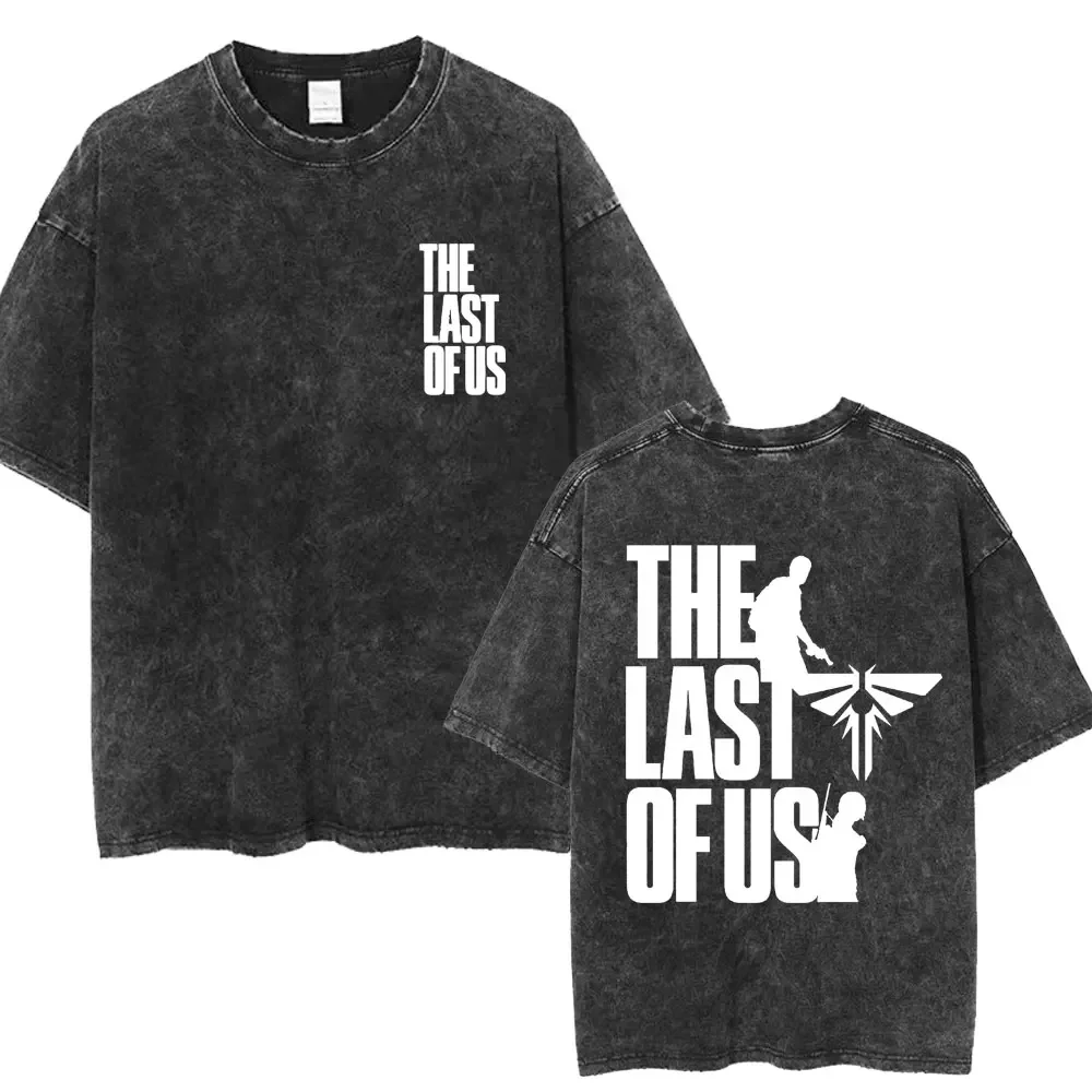 The Last of Us Summer Washed T-shirt Fashion Trend Punk Hip Hop Print Fashion T-shirt Men's Cotton T-shirt Men's Street Style