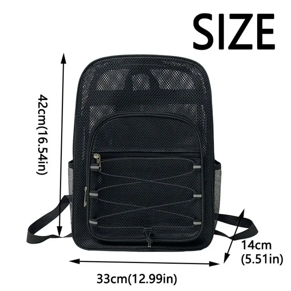 Draagbare mesh-rugzak Multi-compartiment Grote capaciteit Studenten Schooltassen Schouderriem Ritssluiting College-rugzak