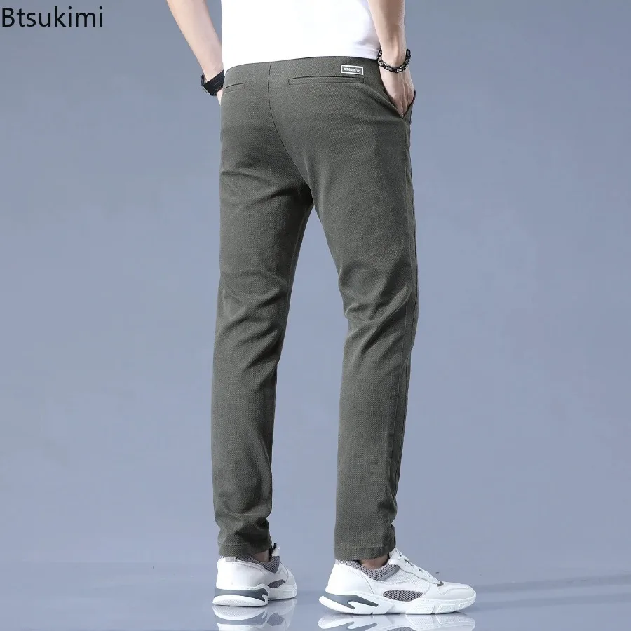 2024 Men's Casual Long Pants Solid Pockets Design Korean Trousers for Men Business Office All-match Elastic Waist Trousers Male
