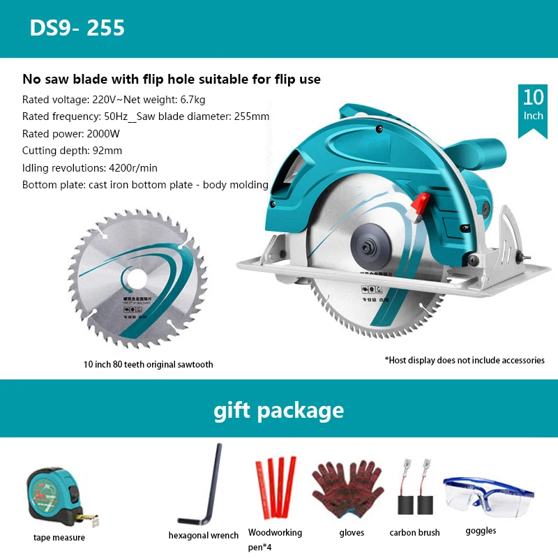 220V Electric Circular Saw 9/10 Inch Chainsaw Woodworking Tools Cutter Portable Circular Table Saw