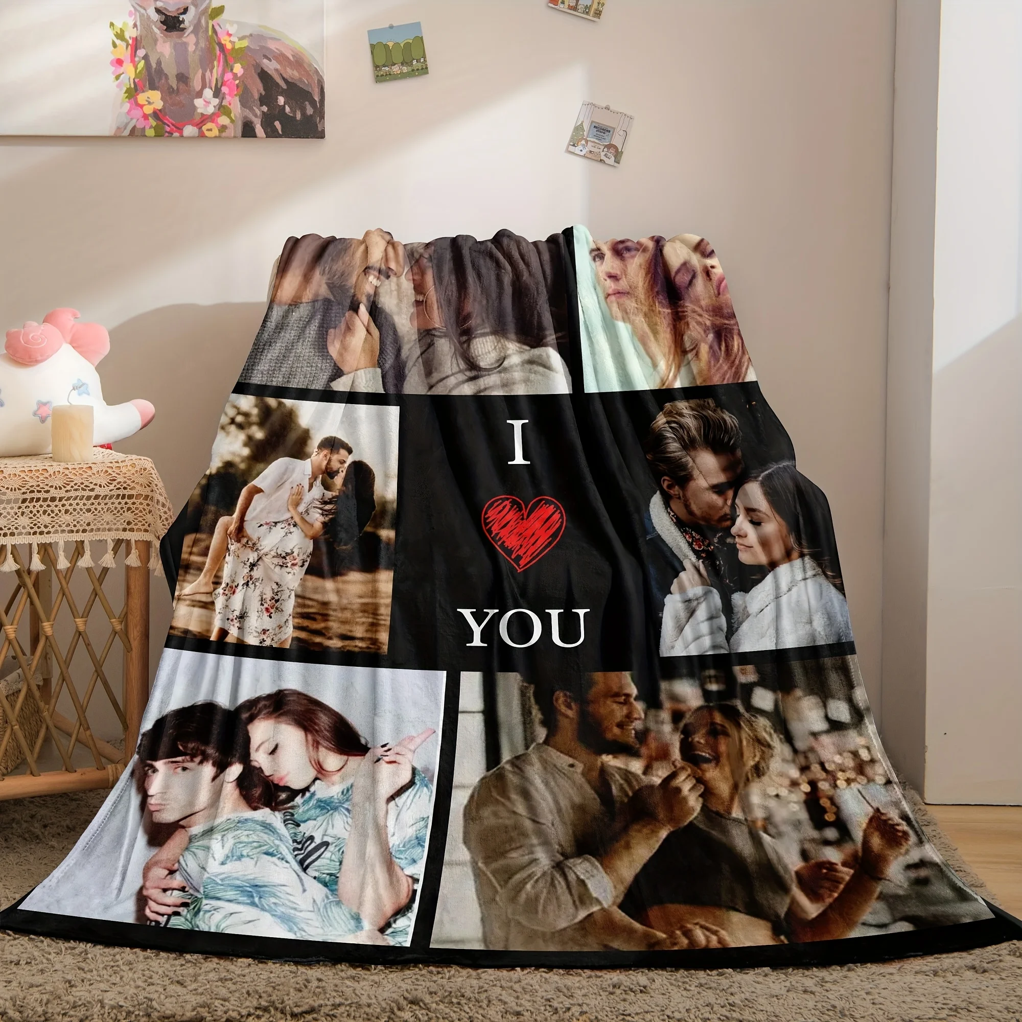 بطانية صور مخصصة مخصصة لعيد الحب للزوجين بطانية من الفلانيل ناعمة دافئة لجميع المواسم مثالية لأريكة السرير