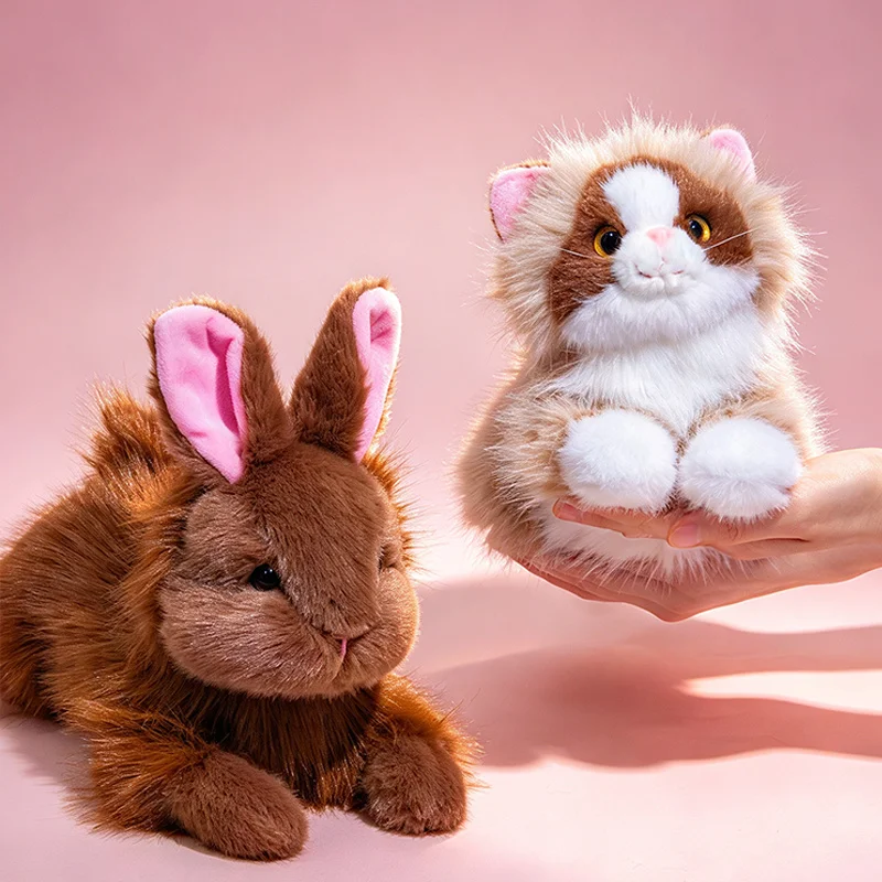 Lifelike Realistic Furry Rabbit Cat Plush Toy Cute Bunny Baby Doll Simulation Model Kawaii Room Decor Birthday Gift