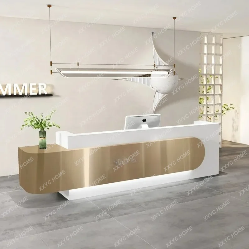 A Modern Simple Front Desk Stainless Steel Checkout Page Fashion Clothing Store Bar Beauty Salon
