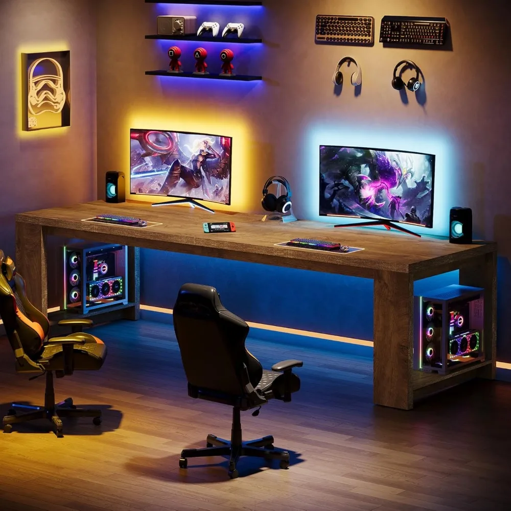 Two Person Desk, 86.6 Inches Extra Long Desk, Double Computer Writing Table, All Wood Large Desks Workstation for Home Office,