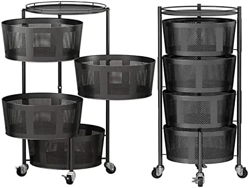 

Rotating Baskets Rack 4 Tier Round Metal Kitchen Baskets Cart for Fruit Vegetable Organizing for Bathroom,Living Room