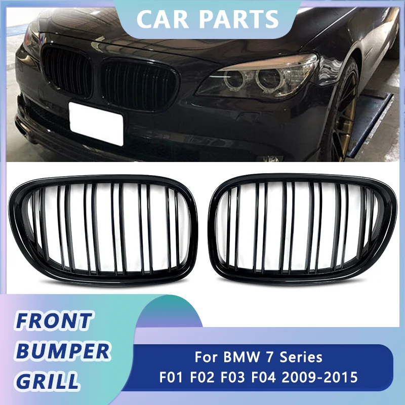 

Pair Car Front Kidney Grille Grills Glossy Black For BMW F01 F02 F03 F04 740i 750i 7 Series 2009-2015 Dual Slat Auto Accessories