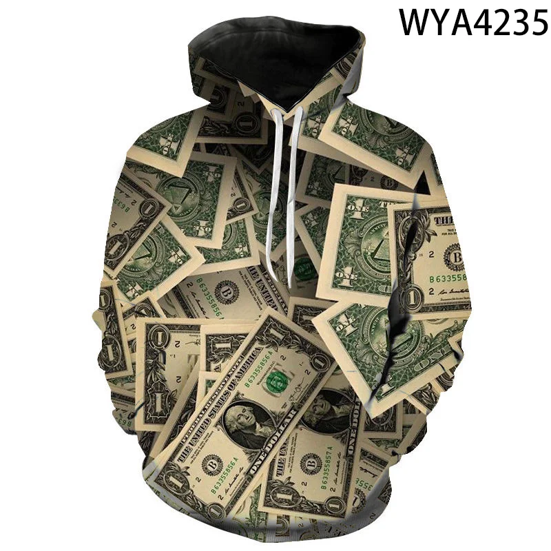 Hoodies USD U.S. Dollar Dollar Bills Money Men Women Children 3D Printed Streetwear Sweatshirts Streetwear Boy Girl Kids Tops