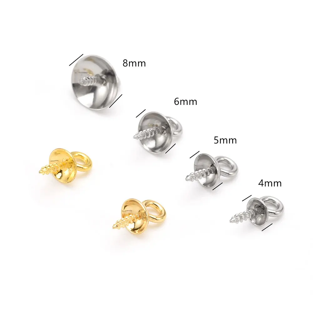 20 Buah Baja Tahan Karat 4/5/6/8Mm Sekrup Mata Pin Bail Atas Dibor Manik Akhir Topi Liontin DIY Pesona Konektor Perhiasan Grosir