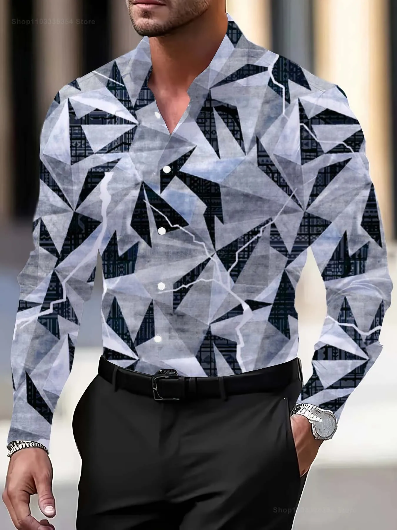 

Vintage multicolored geometry Pattern 3D Print Men's Long Sleeve Shirts Autumn New Button Down Shirt for Men Male Clothing