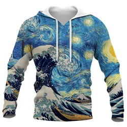 Art oil painting Vortex Japanese Great Wave Off Kanagawa pattern hoodies 3D printed Men Women Hooded Sweatshirt Pullover Clothes