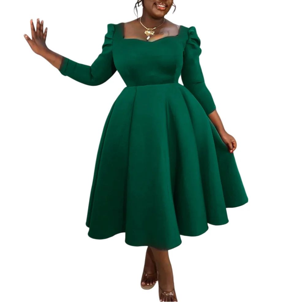 

Dashiki African Dresses for Women Autumn Spring 2026 Fashion Long Sleeve Square Collar Party Evening Midi Dress Africa Clothing