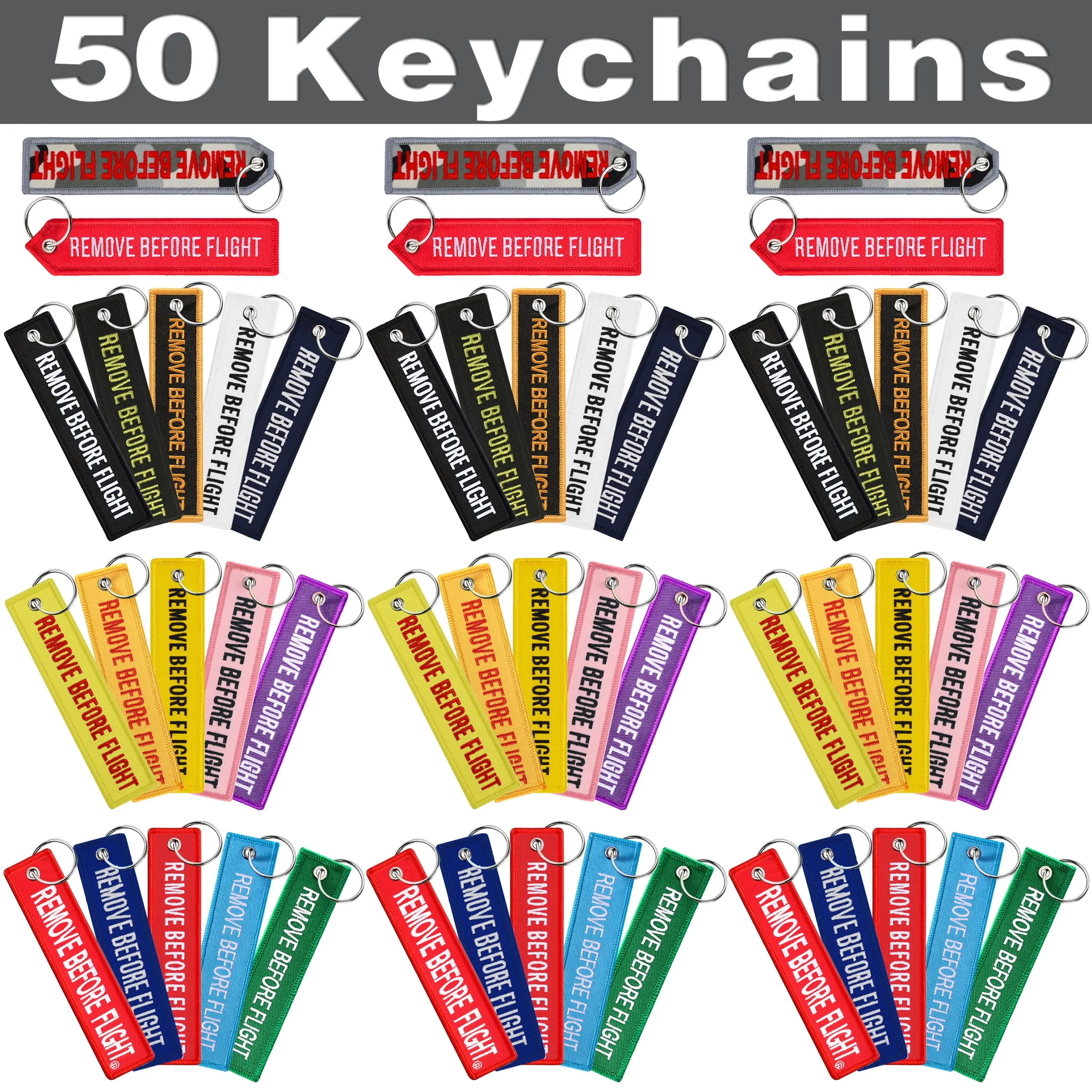 

50Pcs Remove Before Flight Embroidery Key Tag Label Key Fobs OEM Keychain Jewelry Motorcycle Car Keyring Luggage Tag