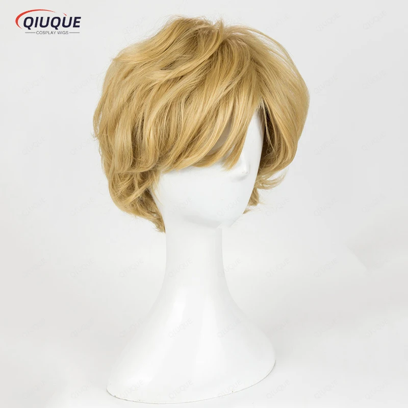 Wig Sailor Uranus Kualitas Tinggi Wig Cosplay Tenoh Haruka Rambut Palsu Sintetis Tahan Panas Pirang Pendek Gaya + Topi Wig