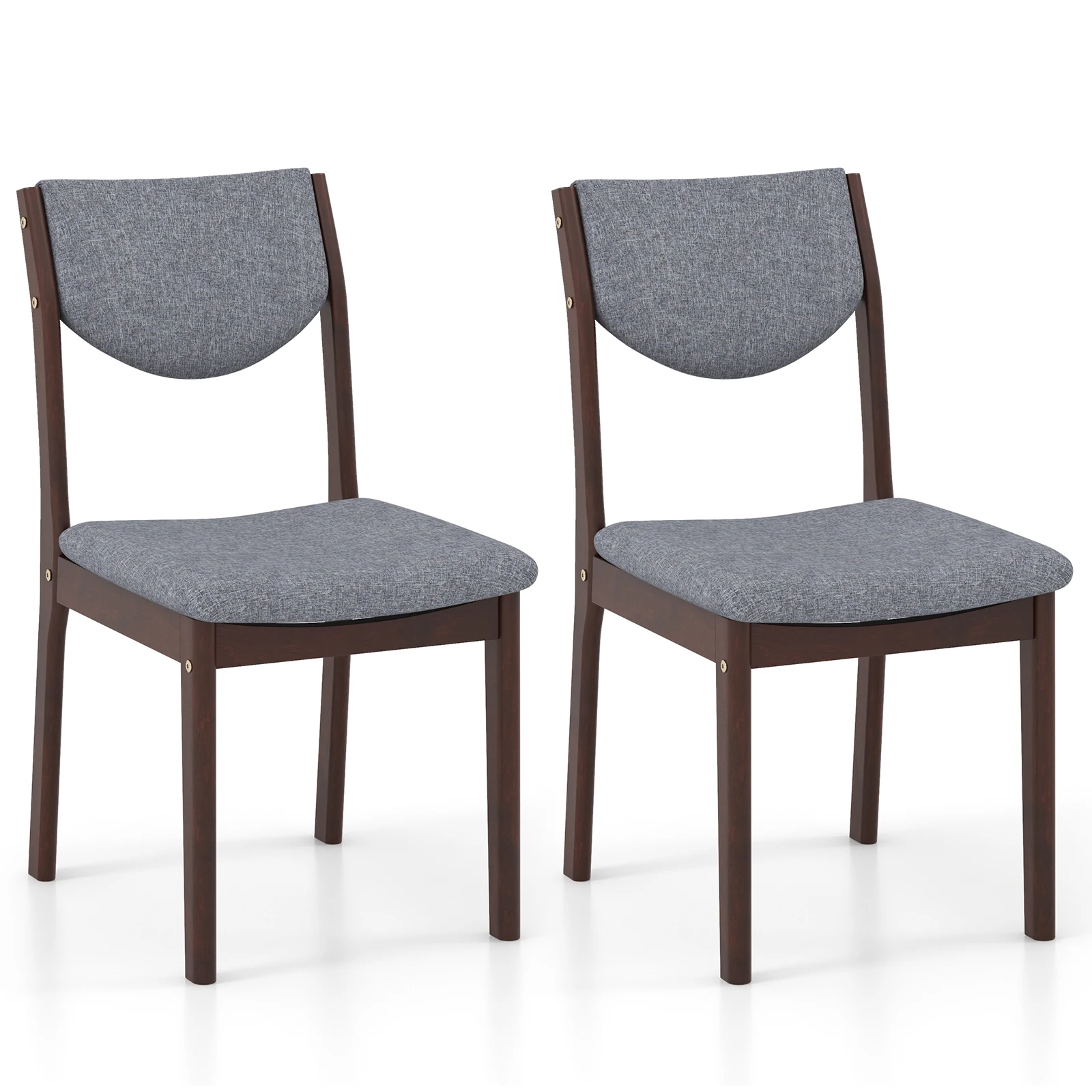 Wooden Dining Chair Set of 2 w/ Padded Seat & Back, Rubber Wood Legs for Home