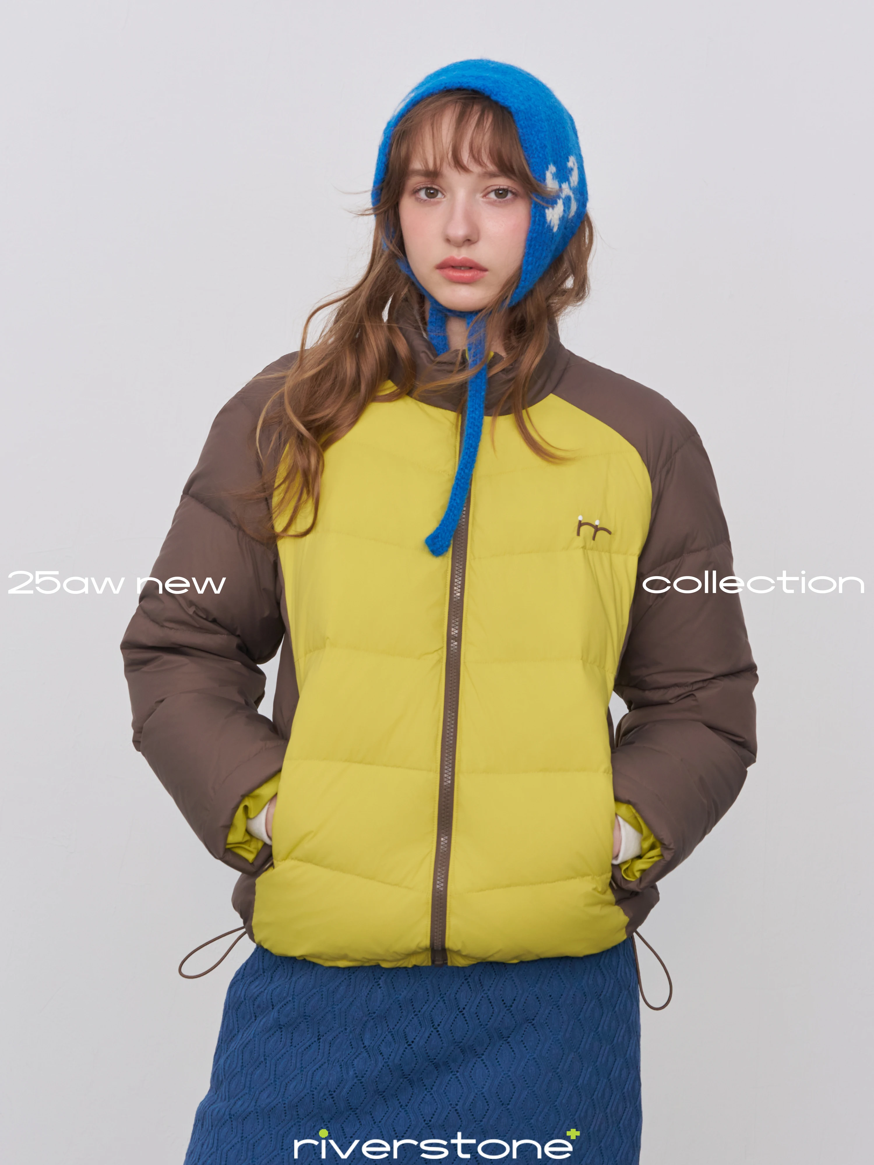 Riverstone plus Women's Thickened Puffer Jacket Stand Collar Splicing Color Contrast 90 White Duck down Winter Warm Coat
