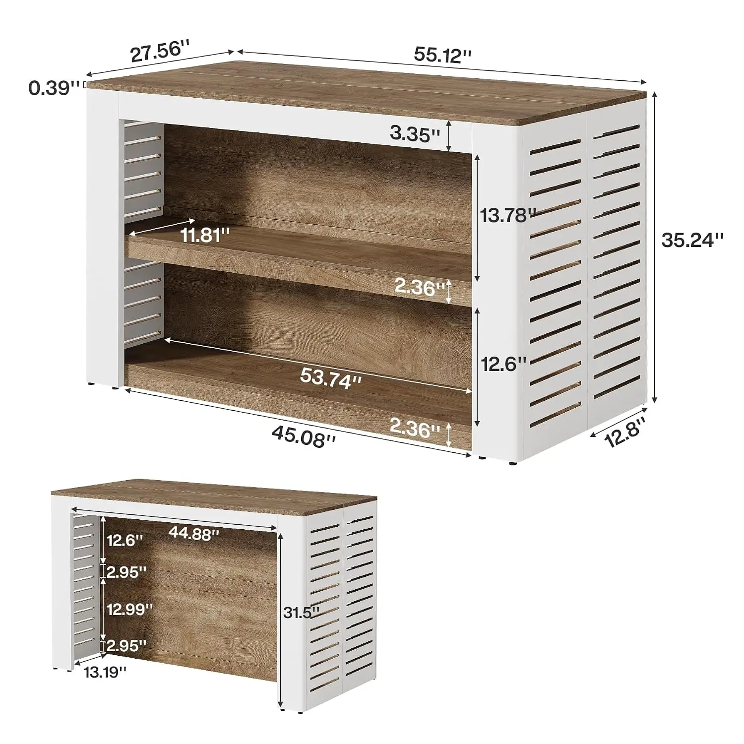 Rectangular Wooden 3-Tier Home Bar Table, Counter Height Pub Table for Kitchen, Dining Room
