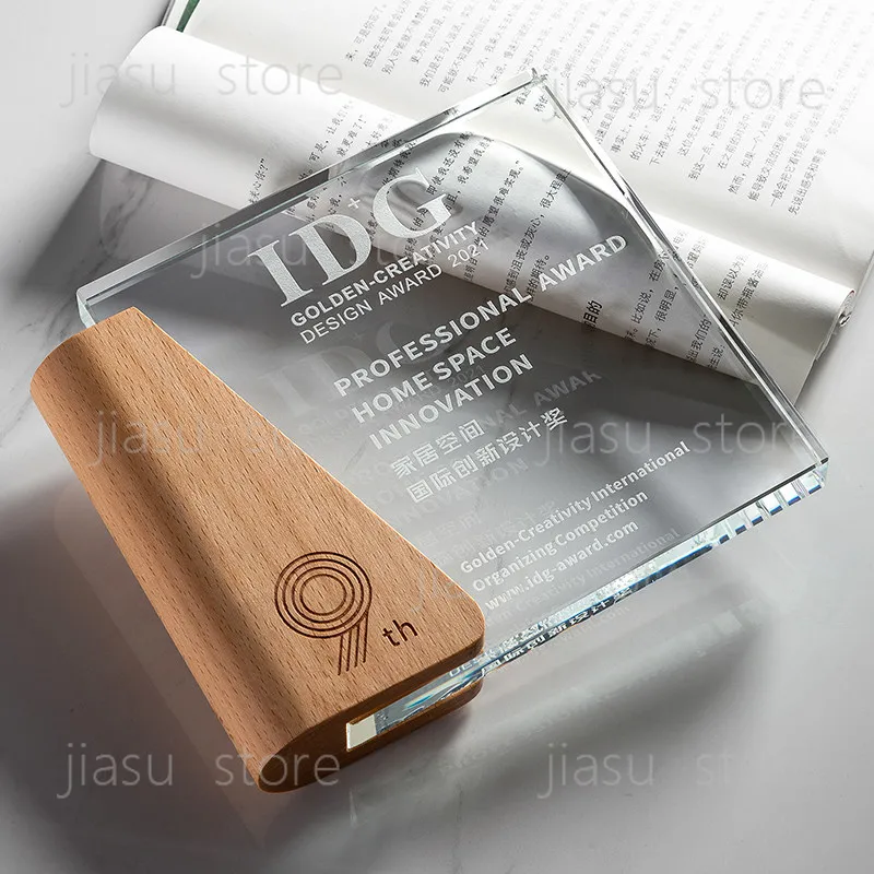 Crystal trophy custom medals, creative solid wood annual conference award authorization plaques, engraving and production