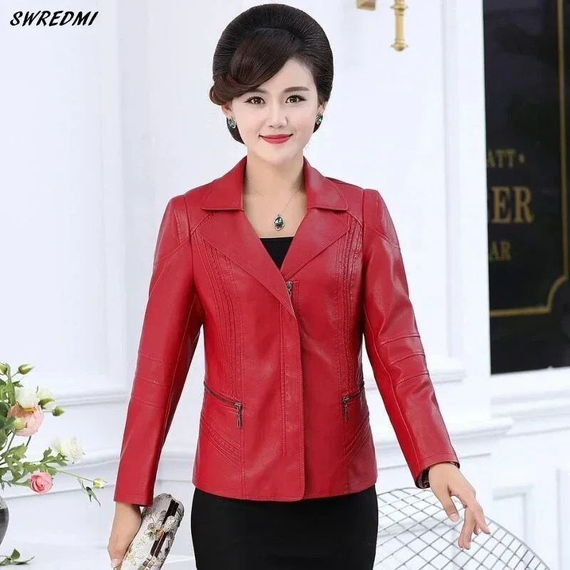 SWREDMI L-5XL Women\'s Leather Jacket New Autumn And Winter Female Jacket Leather Coat Slim Leather Clothing Tops