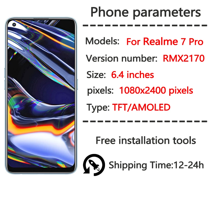 New Display For Oppo Realme 7 Pro LCD Display Touch Screen Digitizer Assembly for Realme 7 Pro RMX2170 Display Replacement