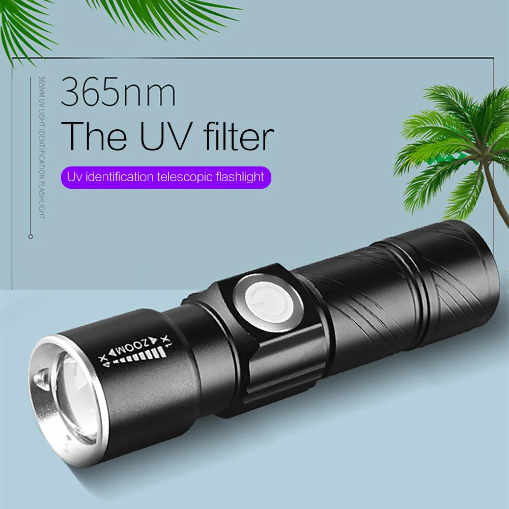 Ultra Violet LED Flashlight Blacklight Light 395/365 nM Inspection Lamp Torch Light UV Lamp Zoomable 3 Modes Ultraviolet Lamp