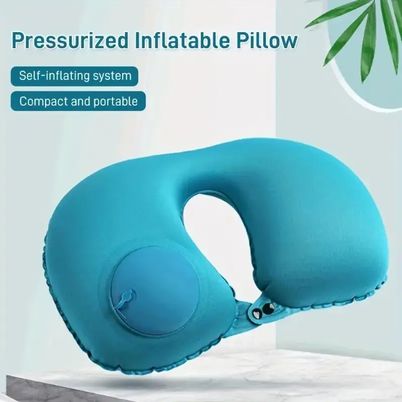 Press on Inflatable Pillow to Relax Neck Travel U-shaped Pillow Foldable and Portable with Leak Proof Device Ordinary U-shaped image 4