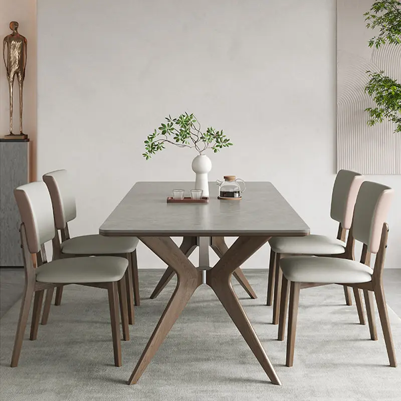 Nordic solid wood slate dining table and chairs modern simple household ash walnut matte high-end home dining table