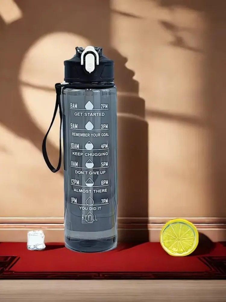 Sport-Wasserflasche mit Zeitmarkierungs-Strohhalm, auslaufsicherem Verschlussdeckel für einfaches Tragen, ideal für Outdoor-Abenteuer mit Zeitmarkierung. – Detail 5