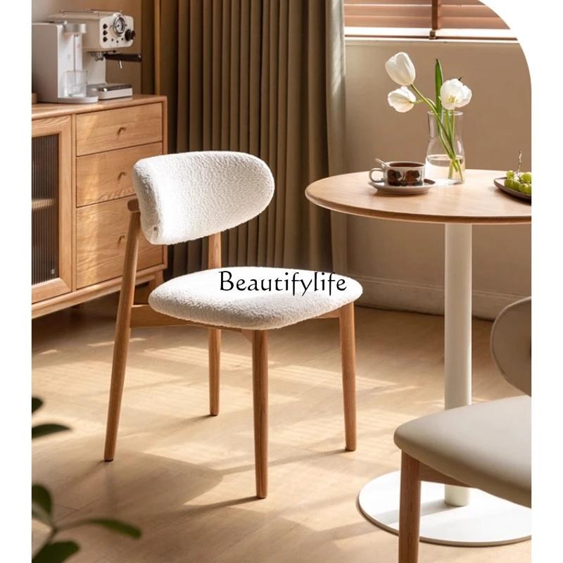 

08Solid wood dining chair simple backrest home oak leisure office chair