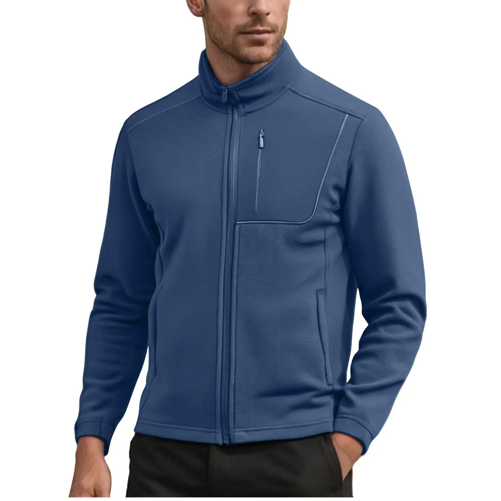 

Winter Men'S Stand Up Solid Color Collar Thickened And Plush Loose Oversized Zipper Knitted Comfortable Warm Sweater