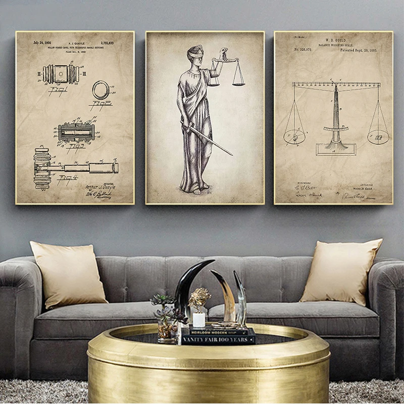 Attorney Lady Justice Law Patent Posters and Prints Scales Of Justice Lawyer Gift Art Canvas Painting Lawyer Office Wall Decor