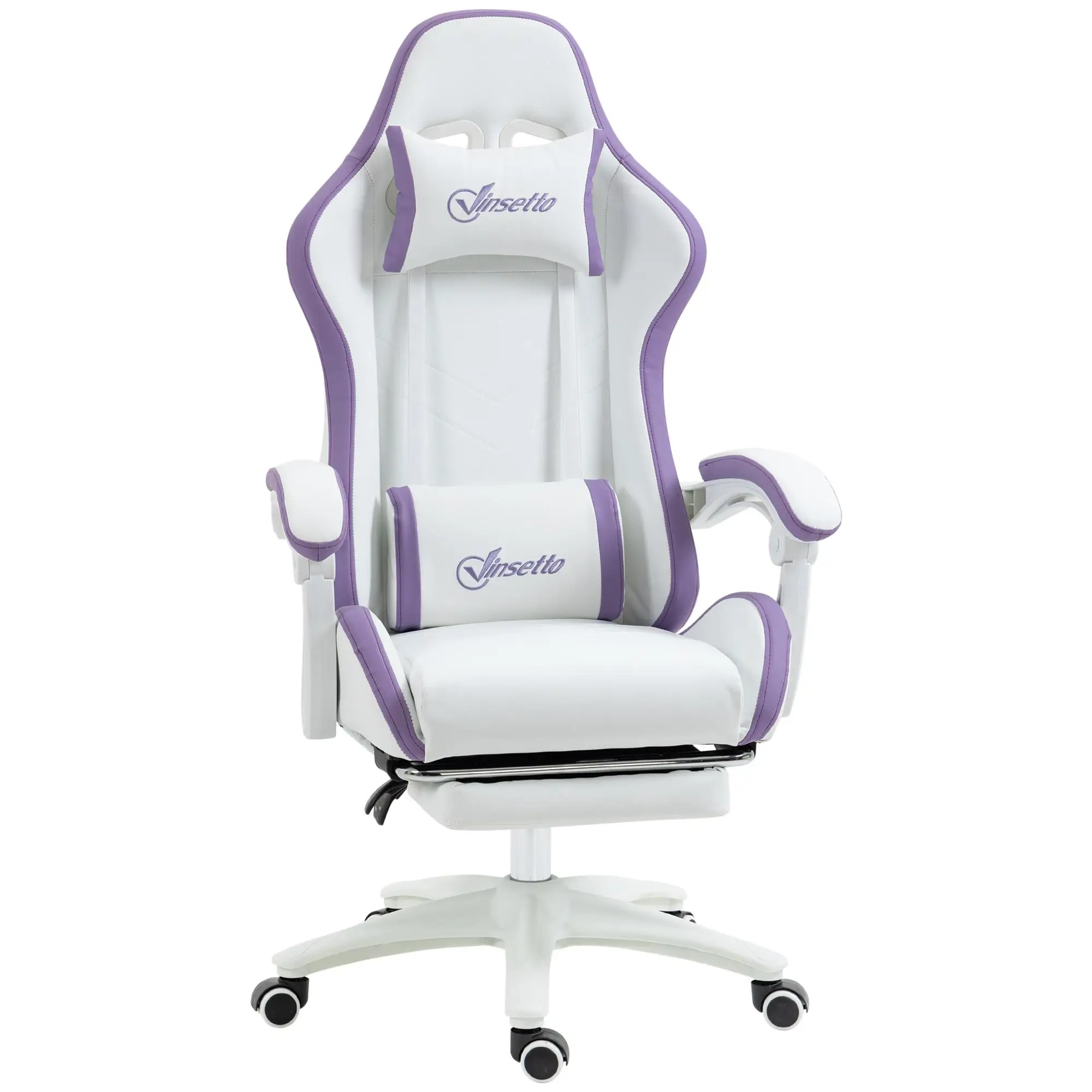 Chaise de jeu Vinsetto en cuir PU 135 °   Repose-pieds inclinable et réglable en hauteur avec support lombaire 65x65x121-129 cm Blanc