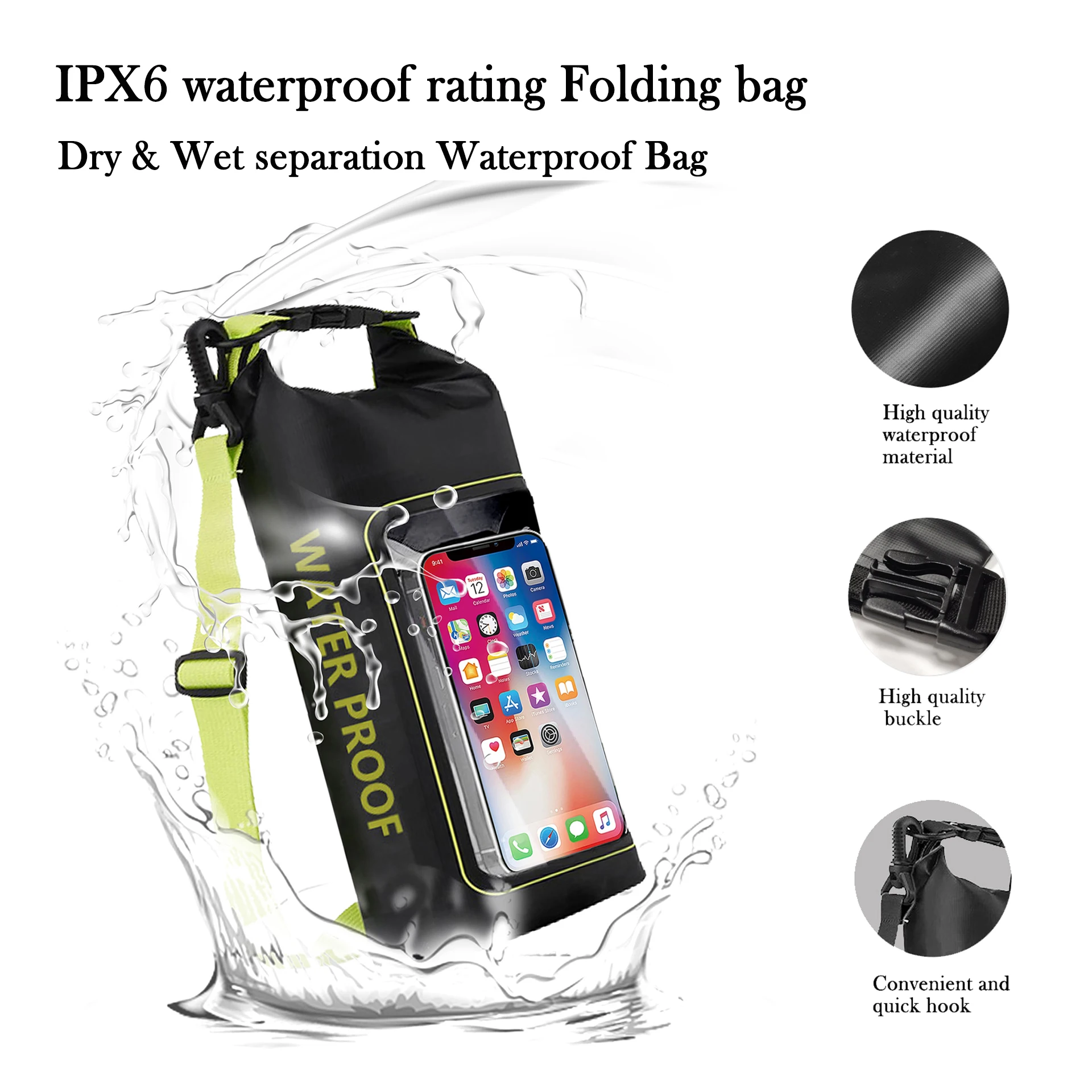 2L 5L 10L Waterproof Dry Bag Touch Screen PVC Swimming Bag For Rafting Kayak Surfing Boating Trekking Outdoor Sport Storage Bag