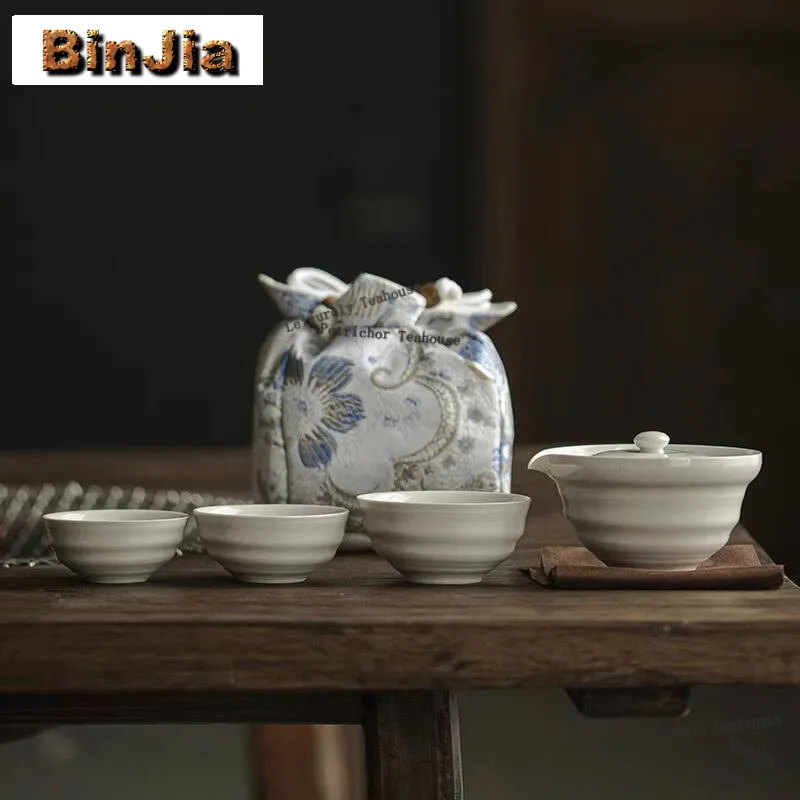 

Чаша для ручного захвата с растительным пеплом, портативный дорожный чайный сервиз, комплект Zen 1, 3 чашки, чашка для заваривания чая, уличная парчовая сумка, украшение для чайной посуды