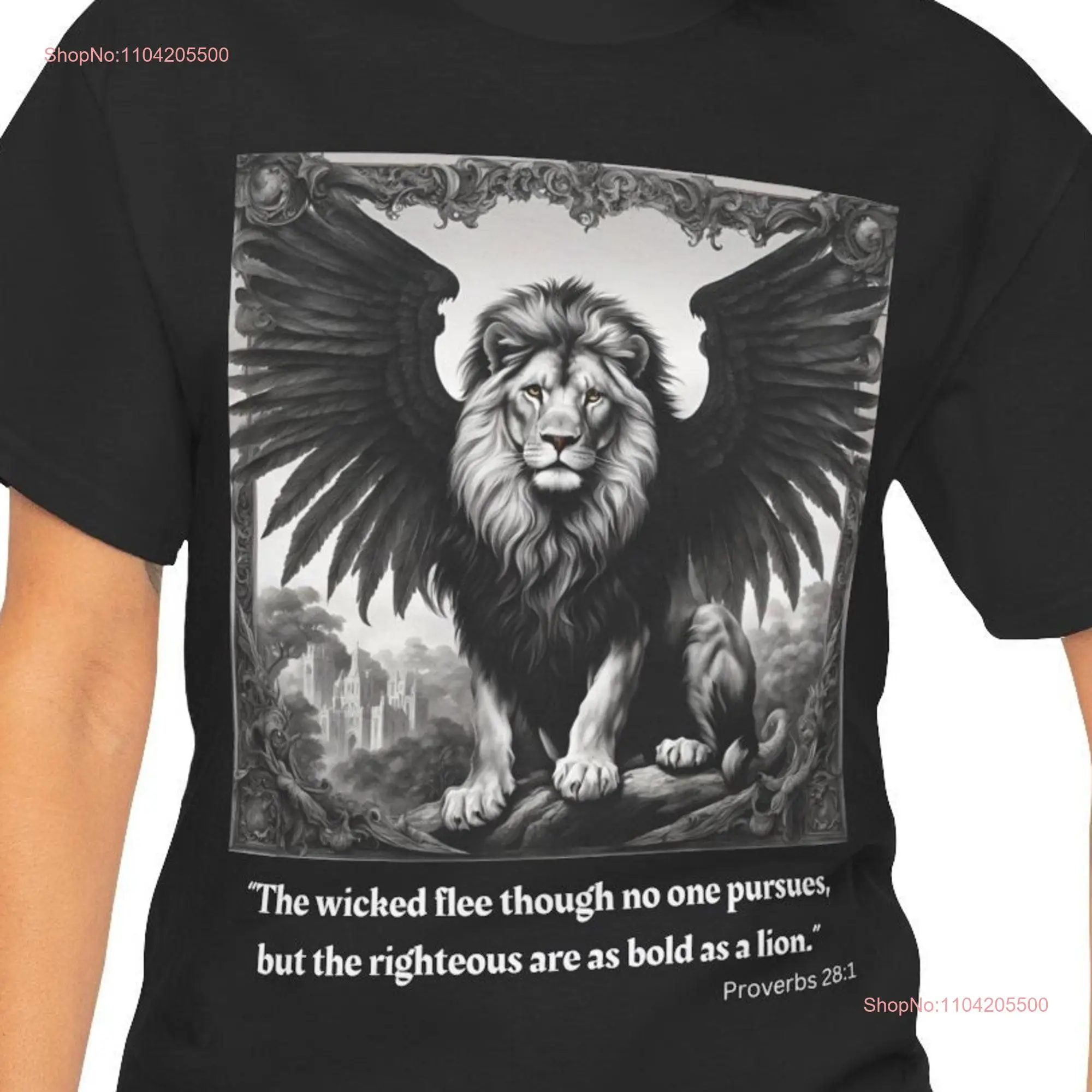 Christian Lion T Shirt Proverbs 28 1 Gothic Heavy Cotton long or short sleeves