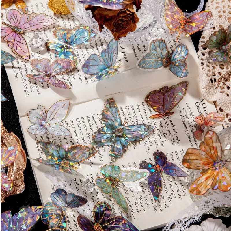 20 Pcs Holographic Butterfly Stickers Resin Transparent Glitter Shiny Butterflies Decals sticker Decorations For Scrapbook Craft