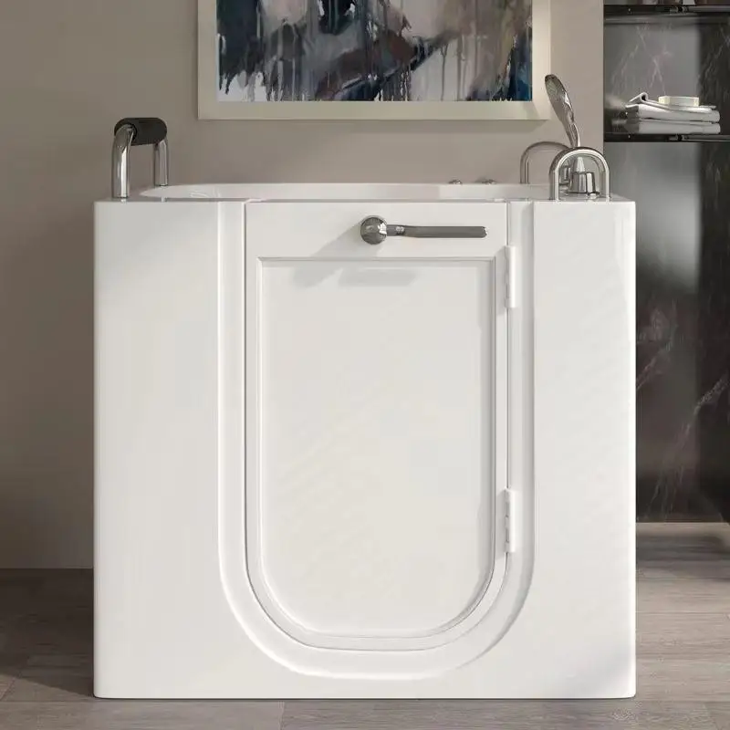 

Freestanding Small-Sized Barrier-Free Acrylic Bathtub with Aging-Friendly Seat Deep Soaking Massage Features for Elderly Use
