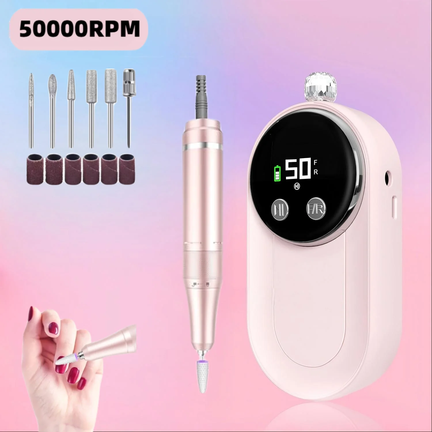 Professional 50000RPM Cordless Electric Nail Drill Kit Rechargeable Portable Manicure Pedicure  with Bits for Acrylic Gel Nails