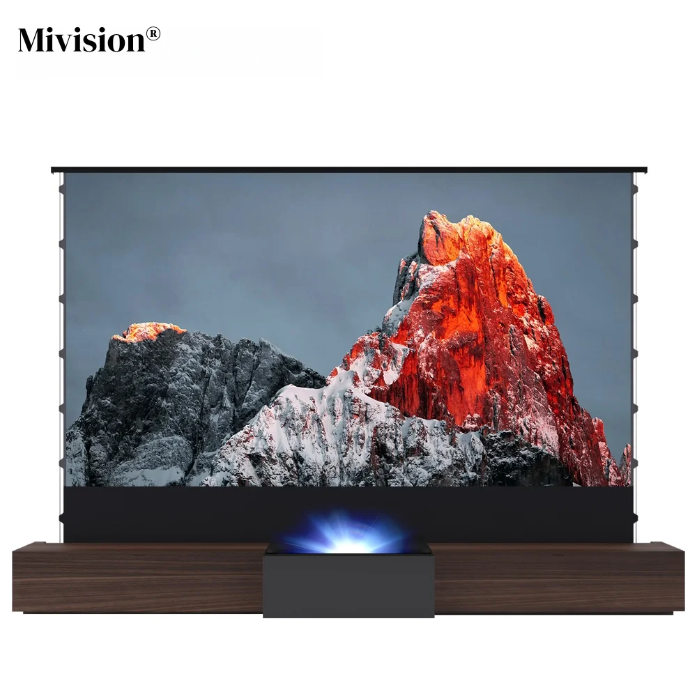Electric 100inch 150inch 16:9 Intelligent Motorized Laser TV Cabinet With Ultra Short Throw Floor Rising UST Projector Screen view 3