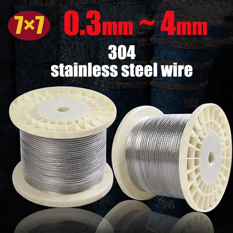 1M 7*7 Strands 304 Stainless Steel 0.3-4mm Soft Thin Wire Rope Fishing Flagpole Clothes Hanger Lifting Grape Trellis Steel Cable